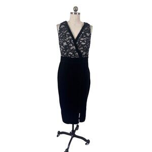 Venus Midi Velvet Dress Womens Large Black Lace Sleeveless Evening Cocktail Glam